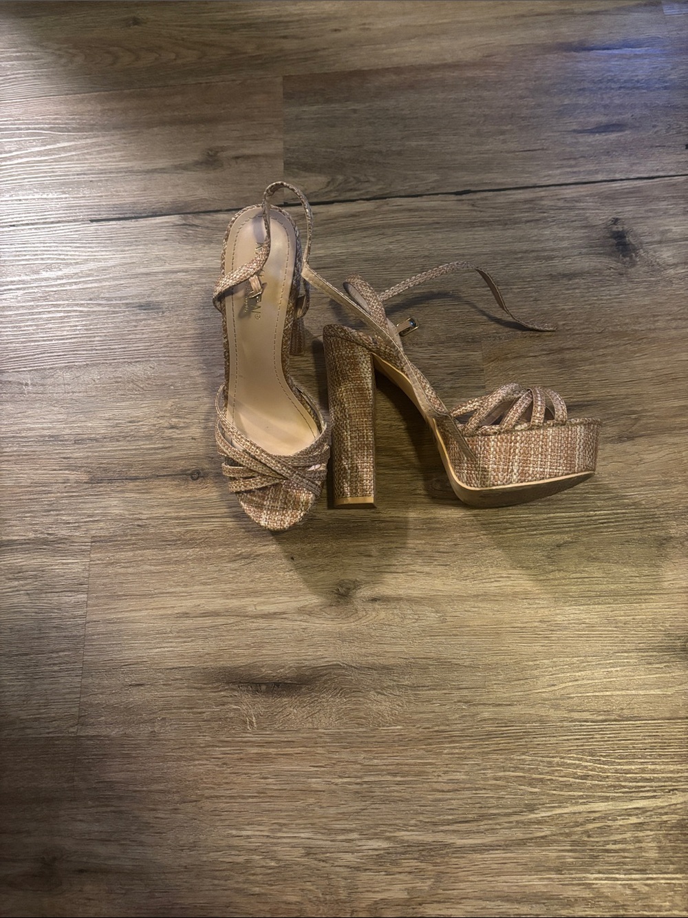 Woven Platform High-Heel Sandals in Natural Beige